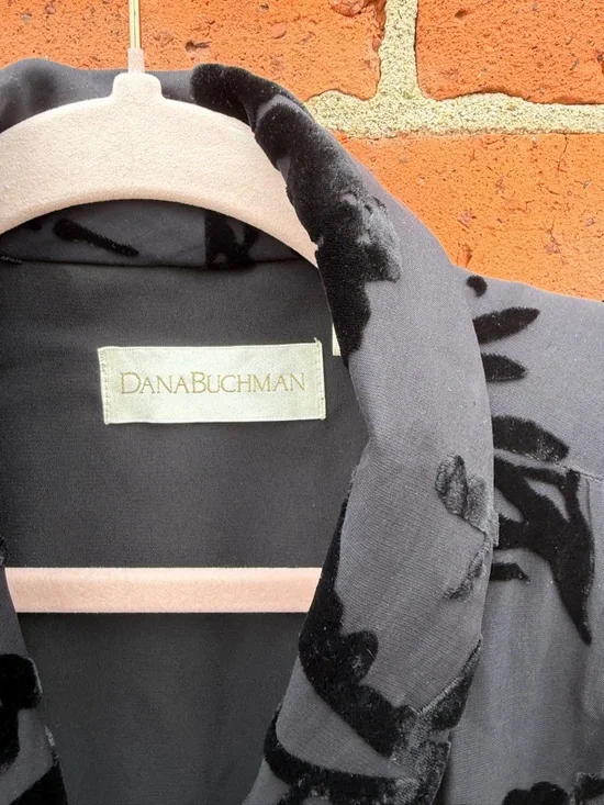 Dana Buchman Gray and Black Velvet Burnout Belted Blazer vintage - Picture 6 of 8